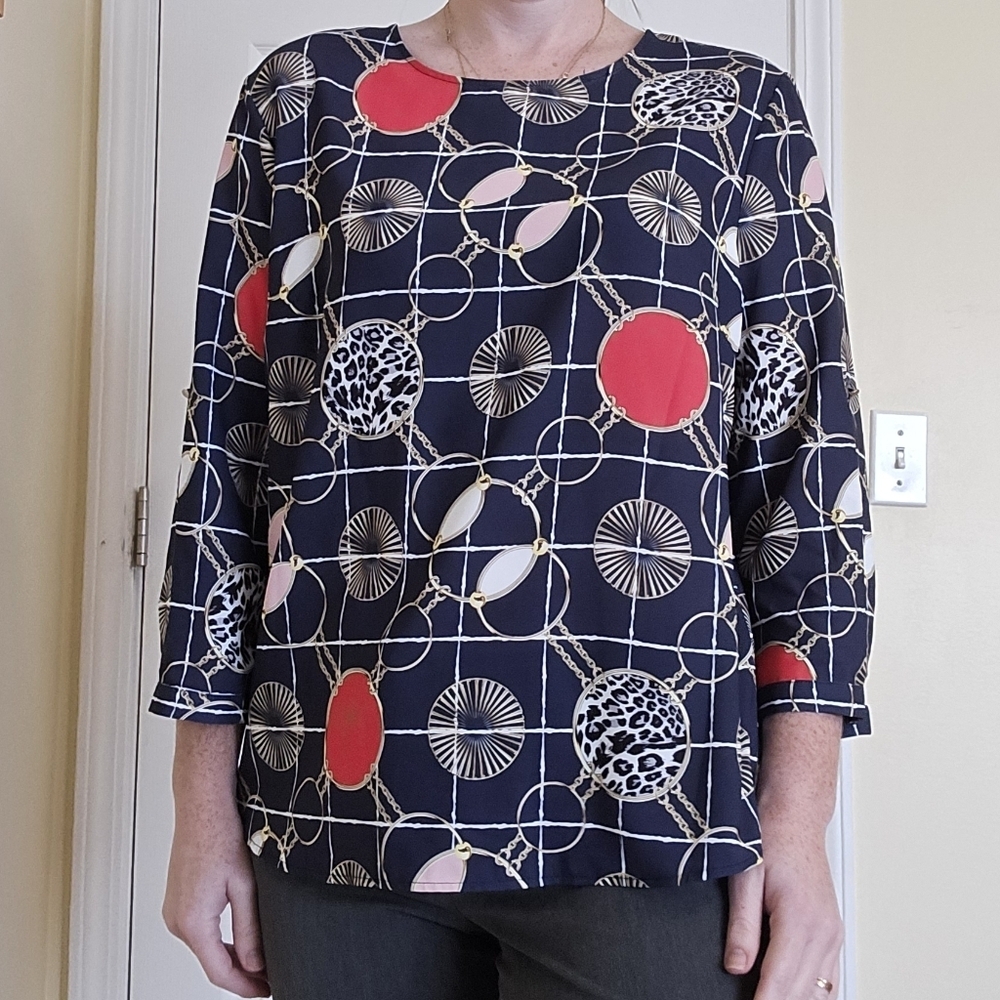SYD Blouse Coastal Silky Top With Pleated Back Detail Large 12 - Picture 3 of 4